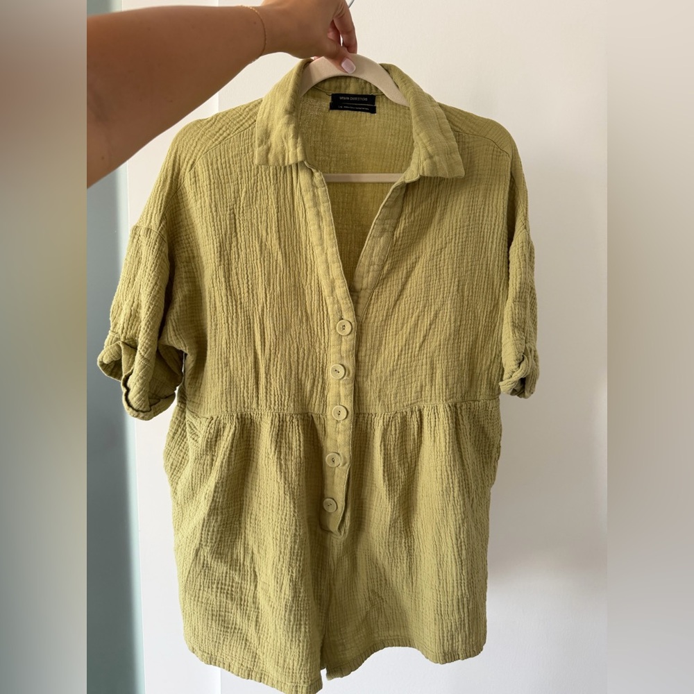 Urban Outfitters Olive Gauze Button-Front Top